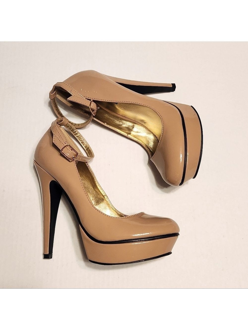 Michael Antonio Patent Leather Ankle Strap Platform Stiletto Heel Pump Beige 8 - Picture 2 of 12